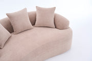Old Sku: W2231P292607 Compression Loveseat Sofa, Curved Modern Styles Sofa for Small Spaces & Apartments, 30D Chenille No-Assembly,3 Throw Pillows. Warm Beige.