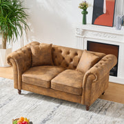 Chesterfield tech Fabric Sofa,High-tech Fabric Roll Armrest Sofa,Upholstered Mid Century Modern Couch,2 Seater Couch for Living Room, Office, Apartment, Brown