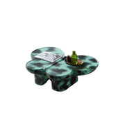 Modern Coffee Table Faux Travertine Textured for Livingroom/Office,Green + Black