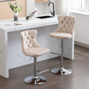 Swivel Barstools Adjusatble Seat Height From 25-33", Modern Upholstered Base Bar Stools With Backs Comfortable Tufted For Home Pub And Kitchen Island (Set of 2)