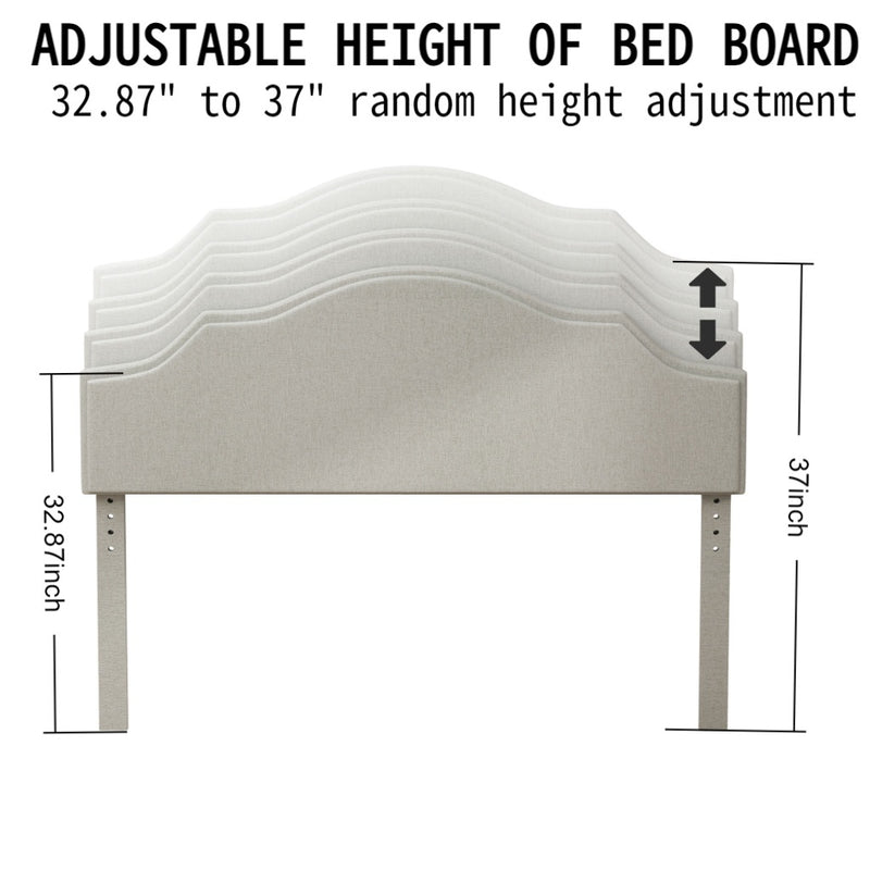 Queen Size Bed Frame Upholstered Platform Bed with Adjustable Headboard,Linen Fabric Padded,Modern Simple Style Platform Bed No Box Spring Needed, Easy Assembly, Beige