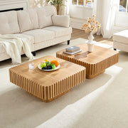 Modern 35.43 Inch Handcraft Drum Coffee Table Square Coffee Table for Living Room,Small Wooden Coffee Table with Sturdy MDF Pedesta,Narual Color