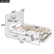 Queen Size Platform Bed with Storage Headboard and 8 Drawers, White