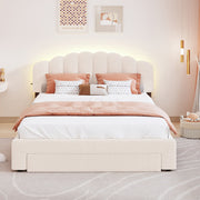Teddy Fleece Queen Size Upholstered Platform Bed with Drawer, Beige(Old SKU: WF309187AAA)