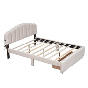 Teddy Fleece Queen Size Upholstered Platform Bed with Drawer, Beige(Old SKU: WF309187AAA)