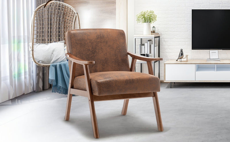 Mid-Century Modern Wingback Accent Chair with Solid Wood Frame and Extra-Thick Backrest – Lounge Chair for Living Room, Bedroom, or Reading Room