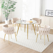 Modern Velvet Dining Chairs Set of 2, Upholstered Woven Dining Chair with Golden Metal Legs, Upholstered Dining Chairs for Dining Room, Kitchen, Vanity, Living Room