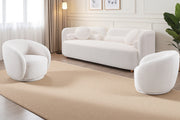 Modern Japandi White Boucle Sofa Set, 5-Piece Upholstered Cloud Couch Bundle, 3-Seater Sofa + 4 Pack 360° Swivel Barrel Accent Chairs for Living Room, Apartment, Home Office