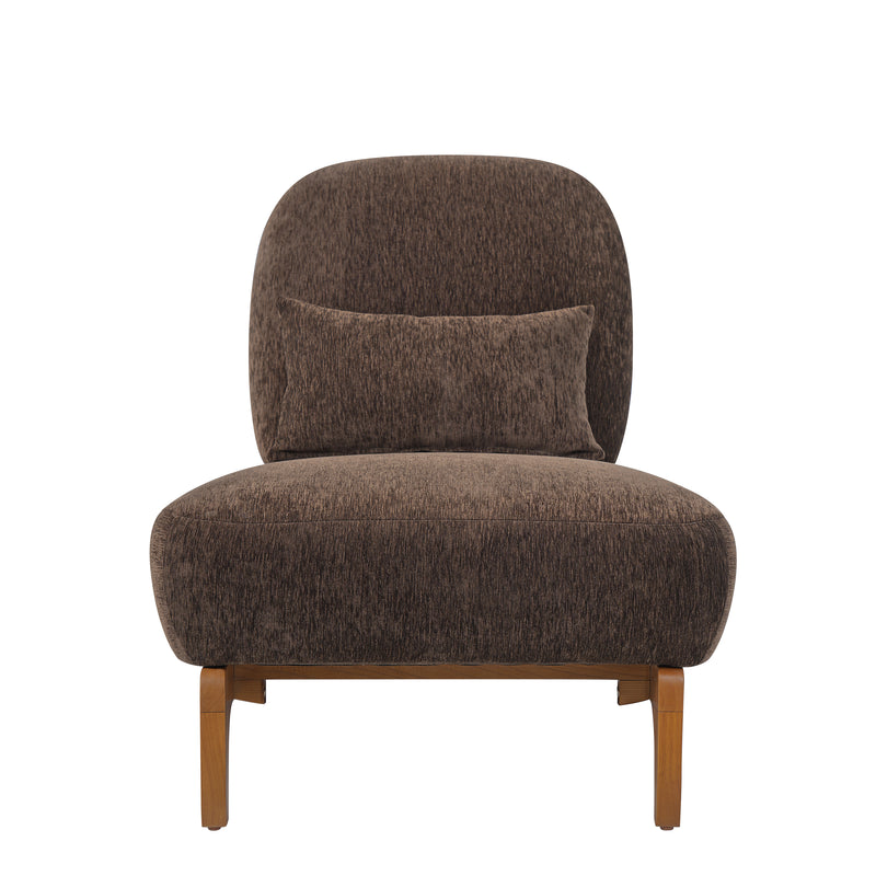 Modern Armless Accent Chair with Curved Wood Base, Linen Upholstered Slipper Chair with Lumbar Pillow, High-Back Lounge Chair for Living Room, Bedroom & Reading Nook,