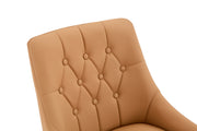 Leather Upholstered Modern Dining Chair with Diamond Tufted Button Back - Dining Room Negotiation Room Cafe Office Accent Chair (Light Brown, Set of 2)
