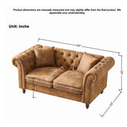 Chesterfield tech Fabric Sofa,High-tech Fabric Roll Armrest Sofa,Upholstered Mid Century Modern Couch,2 Seater Couch for Living Room, Office, Apartment, Brown