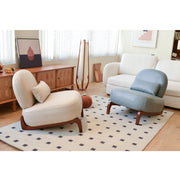 Cute Accent Chair with Solid Wood Legs, Faux Leather Living Room Chair with Soft Cushion, Cozy Bedroom Chair, Comfy Armless Reading Chair for Apartment, Waiting Room, Balcony (Blue)