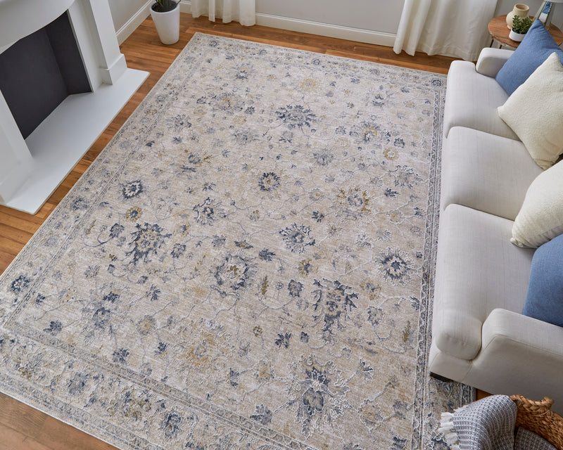 Pasha Transitional Floral & Botanical, Ivory/Taupe/Blue