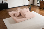 Convertible Sleeper Sofa Bed with Cylindrical Pillow, Corduroy Folding Mattress Couch with Fixed-Shape Frame, Floor Sofa Lounge Couch for Living Room Bedroom (Pink)