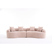 LY-025 Modular Sleeper Sectional Sofa, 4-Seater with Wood Grain Chenille Fabric, Warm Beige Convertible Sofa Bed, 30D High-Density Sponge Couch for Apartment & Living Room