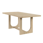7-Piece Dining Table Set for 6, 68 Inch Rectangular Kitchen Table with 6 Upholstered Chairs, Natural Wood Dining Room Furniture Set with Sturdy U-Shaped Frame for Family, Apartment, Dining Room