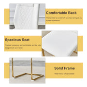 Table and chair set.A Modern Minimalist Style Round Clear Tempered Glass Table with Metal Legs.Paried with white chairs with Modern PU Leather High Back Upholstered and C-Tube Golden Legs.