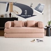 Convertible Sleeper Sofa Bed with Cylindrical Pillow, Corduroy Folding Mattress Couch with Fixed-Shape Frame, Floor Sofa Lounge Couch for Living Room Bedroom (Pink)
