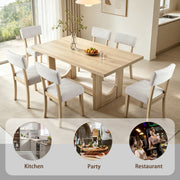 7-Piece Dining Table Set for 6, 57 Inch Light Oak Rectangular Table with 6 Ergonomic Linen Upholstered Chairs, Sturdy U-Shaped Base Modern Japandi Farmhouse Furniture for Dining Room & Apartment