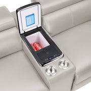 Nova Modern Style Sectional with 2 Consoles (Reading Light + Fridge), Wedge with Bluetooth Speaker, LED and Lifting Wine Cabinet - Gray