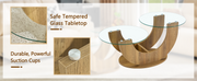 Creative U-Shaped Double-Tier Glass Coffee Table with Wood-Grain MDF Base: A Modern, Minimalist Living Room Side Table with Adjustable Height.