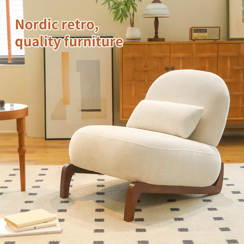 Cute Accent Chair with Solid Wood Legs, Living Room Chair with Soft Fabric Cushion, Cozy Bedroom Chair, Comfy Armless Reading Chair for Apartment, Waiting Room, Balcony,Set of 2 (White)