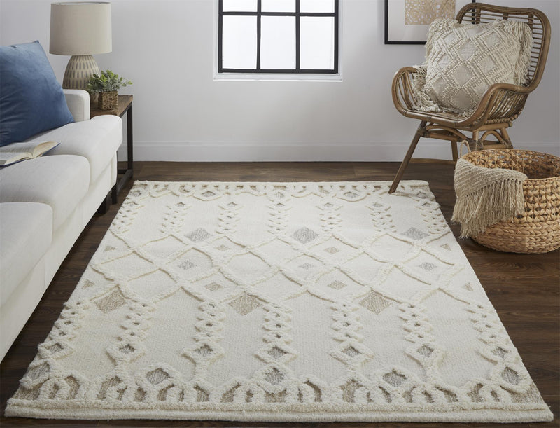 Anica Transitional Trellis & Lattice, Ivory/Tan/Silver