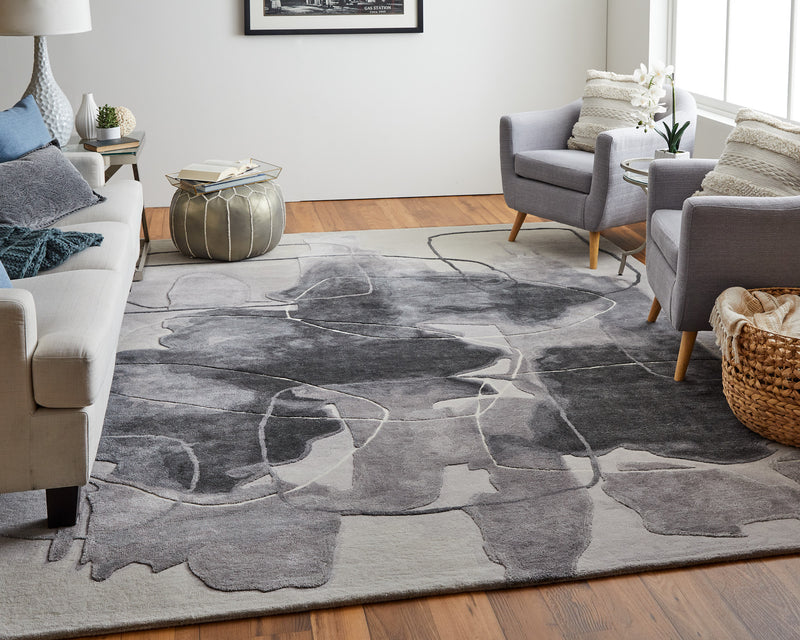 Anya Transitional Abstract, Ivory/Gray/Taupe