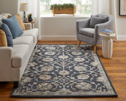 Prescott Traditional Floral & Botanical, Blue/Silver/Gray