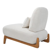 Modern Armless Accent Chair with Curved Wood Base, Linen Upholstered Slipper Chair with Lumbar Pillow, High-Back Lounge Chair for Living Room, Bedroom & Reading Nook, Cream White