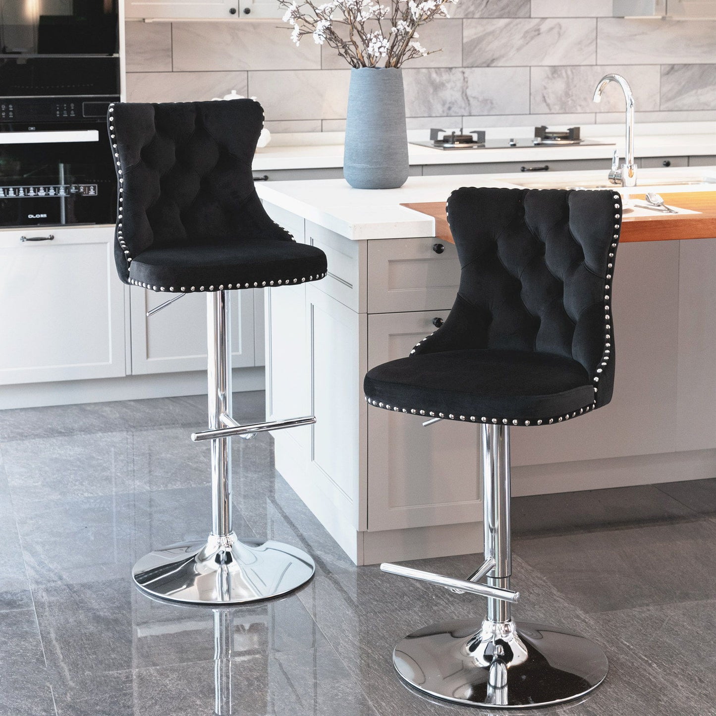 Swivel Barstools Adjusatble Seat Height From 25-33", Modern Upholstered Base Bar Stools With Backs Comfortable Tufted For Home Pub And Kitchen Island (Set of 2)