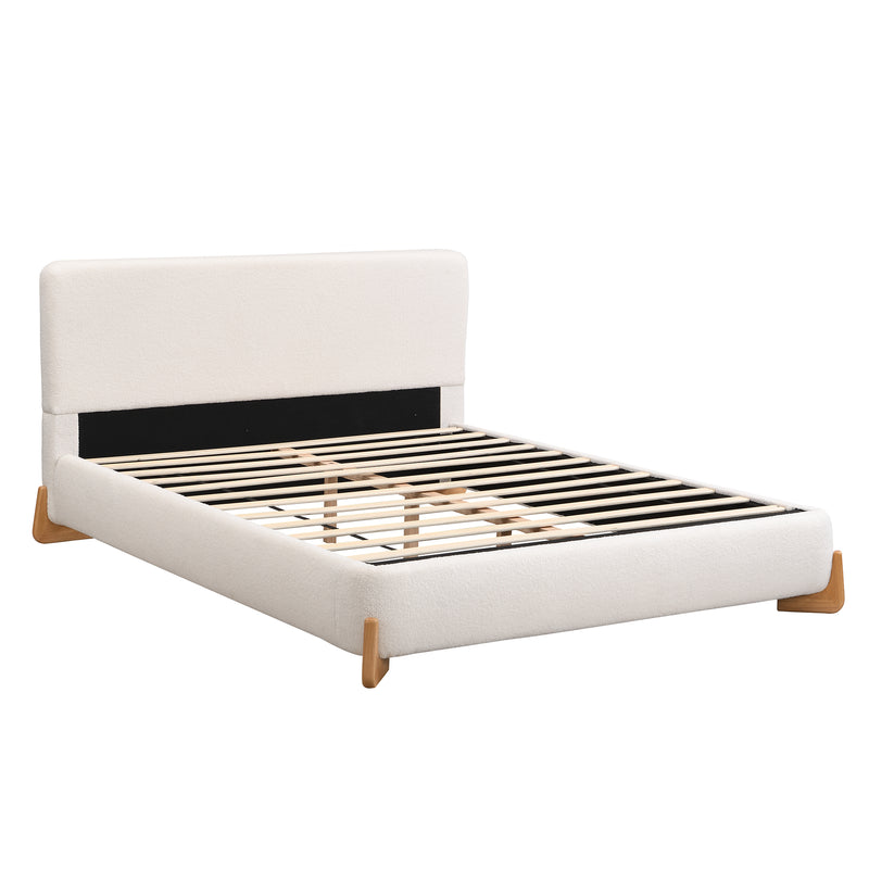 Elegant Boucle Upholstered Bed, A Luxurious and Comfortable Bedroom Centerpiece, Full Size, White