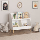 Switch Kids Bookshelf And Toy Organizer, 5 Cubbies Wooden Open Bookcase, 2-Tier Baby Storage Display Organizer With Legs, Free Standing For Playing Room, Bedroom, Nursery, Classroom - White 2 image