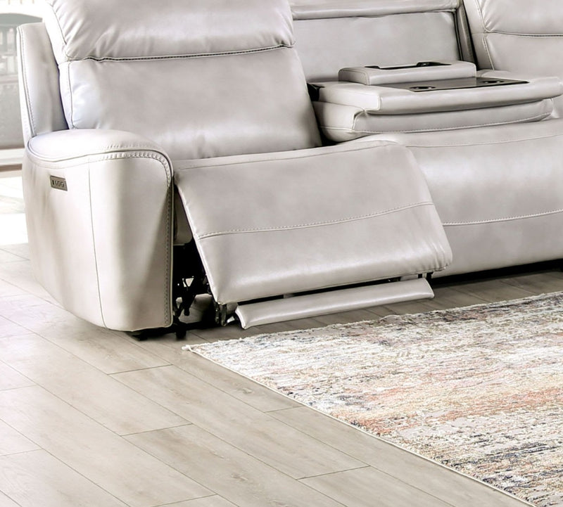 Power Reclining Sectional Couch Light Taupe Leatherette Sofa Corner Wedge Chairs Console Living Room Furniture Recliner L-Shaped Sectional