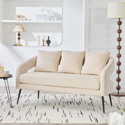 Modern Upholstered Velvet Open Back Loveseat Settee with 3 Pillows, Beige, Metal Legs, 53.7'