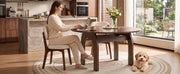 51.2' Solid Wood Extendable Dining Table Set with 6 Upholstered Chairs, 7 Piece Farmhouse Dinner Set with Walnut Finish & Arch Legs, Drop Leaf Converts Oval to Round for Small Spaces, Easy Assembly