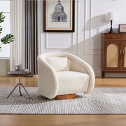 Swivel Accent Chair with Teddy Upholstery in White, 360-Degree Rotating Barrel Chair for Living Room, Bedroom, or Office, Made of Fabric and Solid Rubber Wood