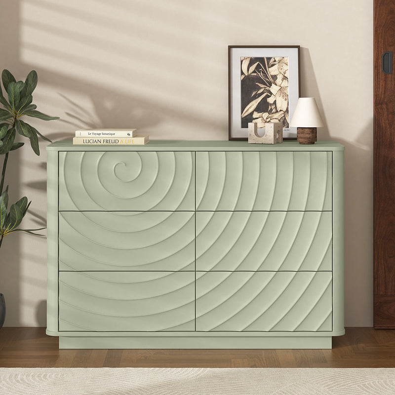 6 Drawer Dresser for Bedroom, 46.5' Wide Modern Large Chest of Drawers with Handle Free & Ripple Design,Wooden Clothes Storage Organizer for Closet, Nursery, Living Room, Apartment, Sage Green