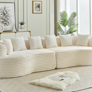 Modern Bone-Free Cloud Sectional Sofa, 111.5-Inch Oversized Four-Seater with Deep Seat Design in Beige Corduroy Fabric, 6 Pillows