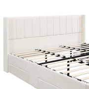 Large-capacity upholstered storage bed with drawers,Beige,King