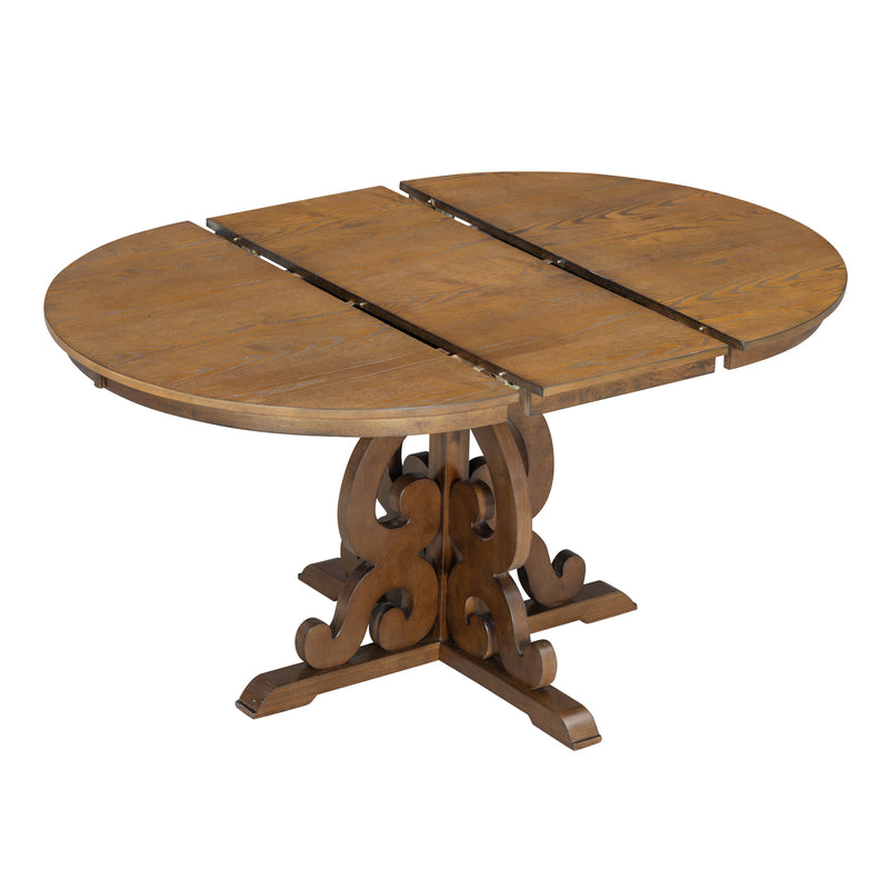 TREXM 5-Piece Retro Functional Dining Set, 1 Extendable Table with a 16-inch Leaf and 4 Upholstered Chairs for Dining Room and Kitchen (Walnut)