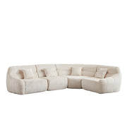 Modern Luxury Curved Corner Sectional Sofa, Chenille Modular Cloud Sofa, Beige, High-Back Oversized Four-Seater, No Assembly Required