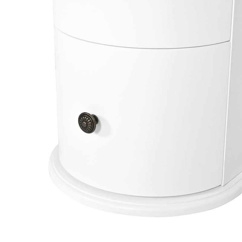 Modern End Table with Hidden Cup Holder Drawer, Charging Station & Pull-Out Side Table, Wooden Bedside Table with 2 Storage Drawers, Space Saving End Table for Bedroom & Living Room