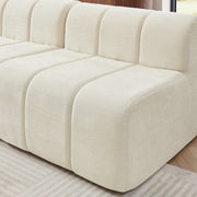 Modern Semi-Curved Modular Sectional Sofa, Vertical Stitched Chenille Soft Couch with Movable Adjustable Ottoman, Rounded Edge Wear-resistant All Season Comfort Floor Sofa for Indoor Use-Beige