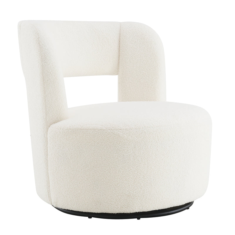 Swivel Barrel Chair with Soft Teddy Fabric, Comfy Round Accent Chair for Living Room, Cream, Plywood, 28.5 x 28 x 27.5 inches