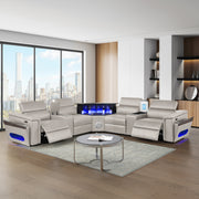 Nova Modern Style Sectional with 2 Consoles (Reading Light + Fridge), Wedge with Bluetooth Speaker, LED and Lifting Wine Cabinet - Gray