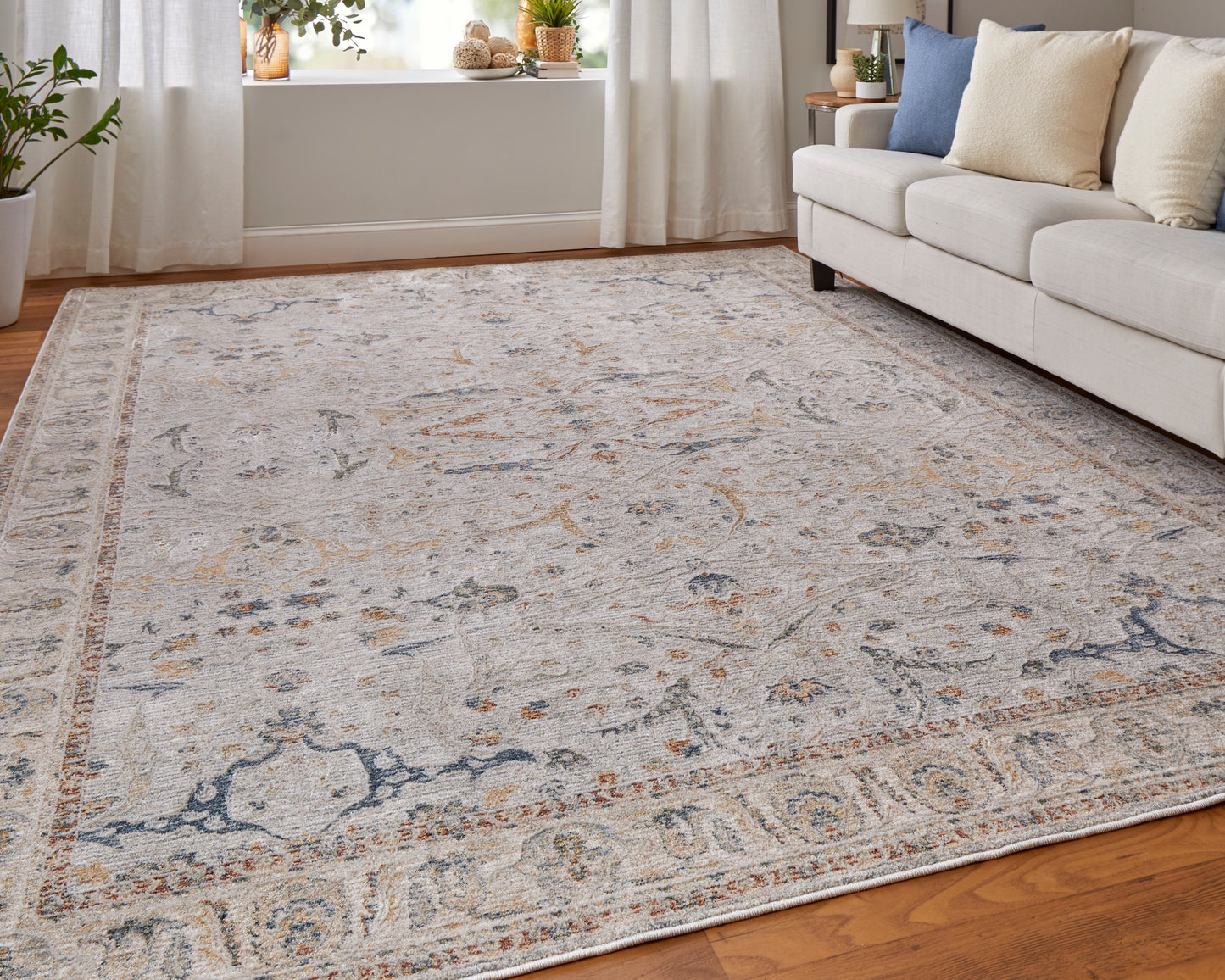 Pasha Transitional Ikat, Ivory/Blue/Taupe