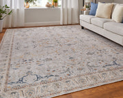 Pasha Transitional Ikat, Ivory/Blue/Taupe