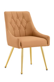 Leather Upholstered Modern Dining Chair with Diamond Tufted Button Back - Dining Room Negotiation Room Cafe Office Accent Chair (Light Brown, Set of 2)