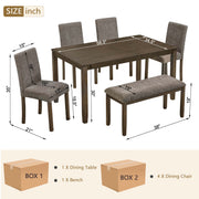 6-Piece Dining Table Set with Bench and Chairs, Wooden dining table set for 6 people, Farmhouse Rustic Style 6 Person Dining Table Set for Dining Room, Kitchen, Walnut